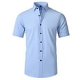 thumbnail image 1 of Elvqul Mens Shirts Under $5 Comfortable Button up Business Collared T-Shirts Short Sleeve Solid Blue Shirts, 1 of 2