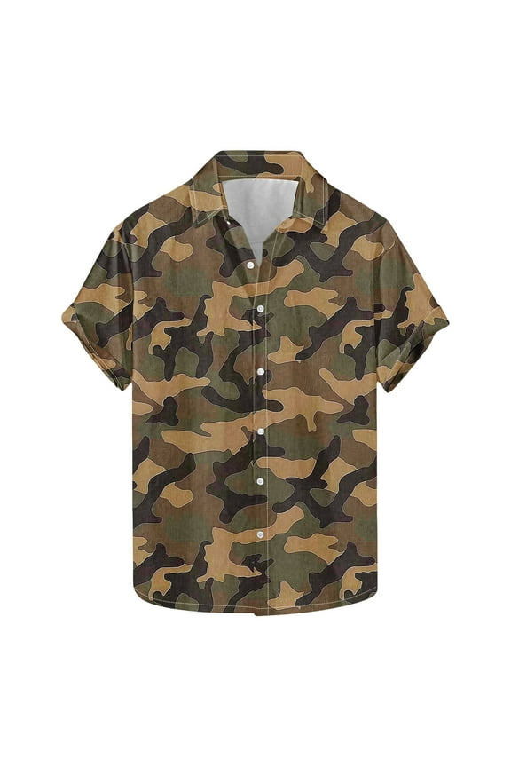 Mens Short Sleeve Shirts Beach Collared Button Pattern Hawaii Outdoor Holiday T-Shirts for Men Crew Neck