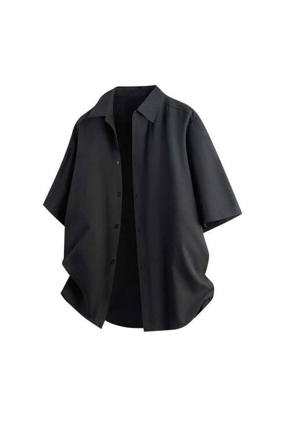 Mens Short Sleeve Shirts Black Work Button Outdoor Collared Holiday Lightweight T-Shirts for Men Crew Neck