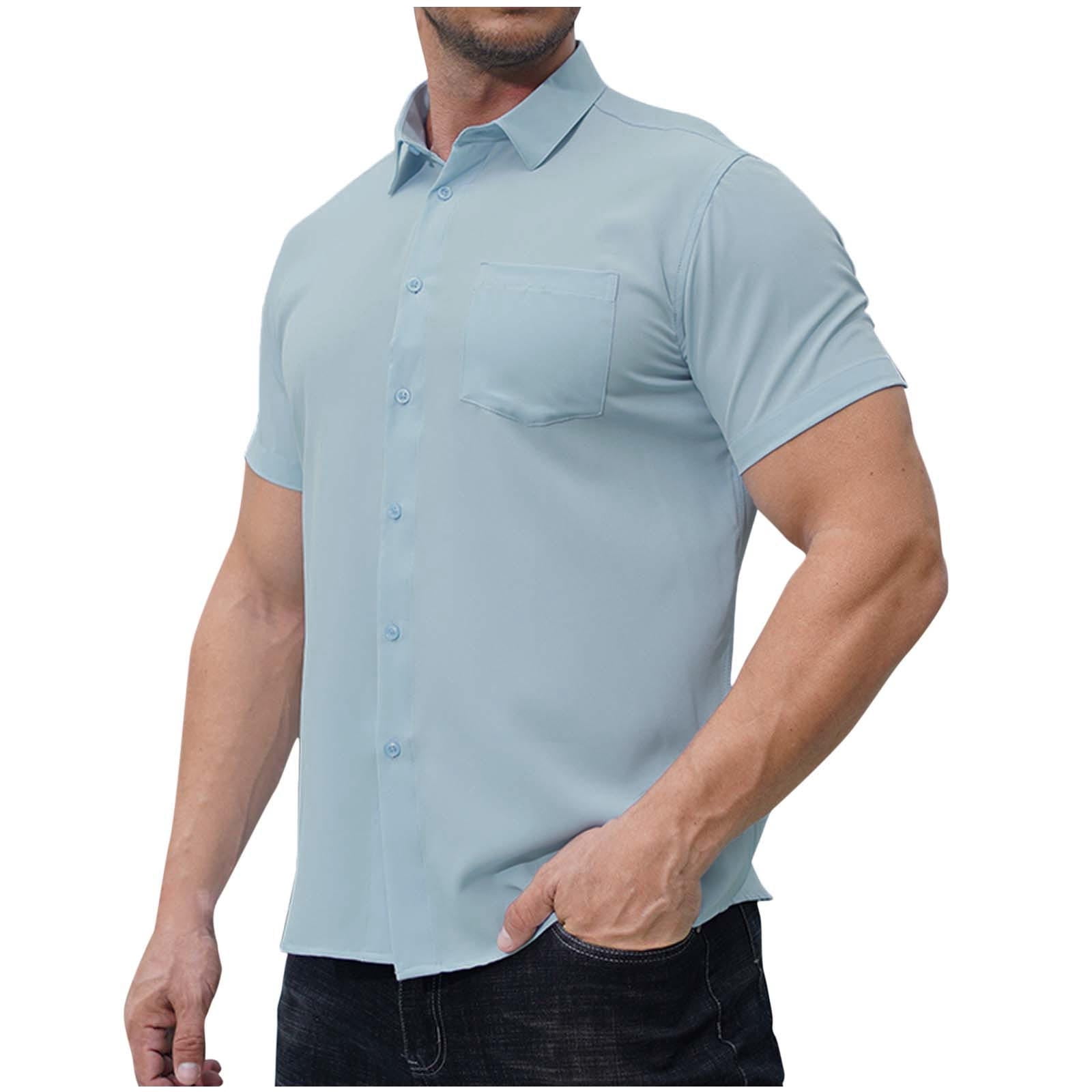Elvqul Mens Short Sleeve Shirts Office Button Collared Round Outdoor