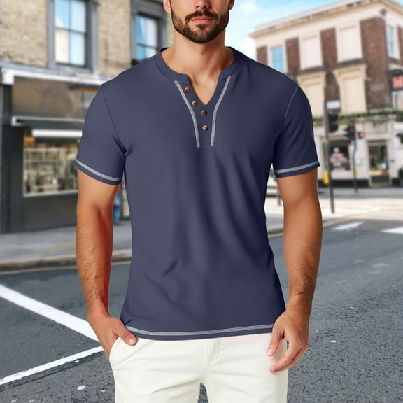 Vetsdori Mens Short Sleeve Shirts Solid Slim Fit Pullover V-Neck Fashion Summer T-Shirts for Men Trendy