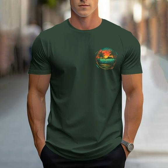 Vetsdori Mens Short Sleeve T-Shirts Fitness Printed Pull On Slim Fit Fashion Army Green Gym Stylish Shirts for Men Classic