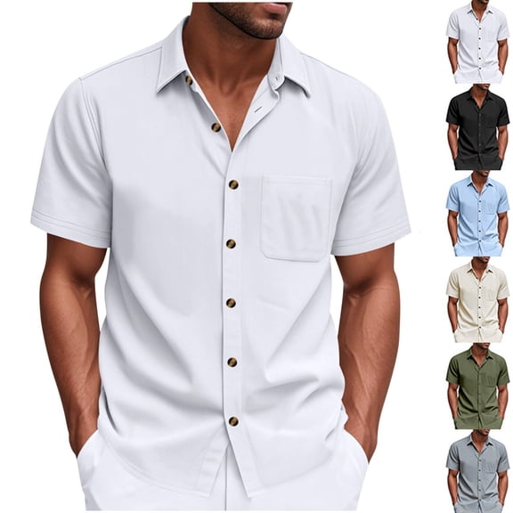 Vetsdori Mens Short Sleeve T-Shirts White Solid Color Button Collared Casual Breathable Button up Shirts for Men Travel