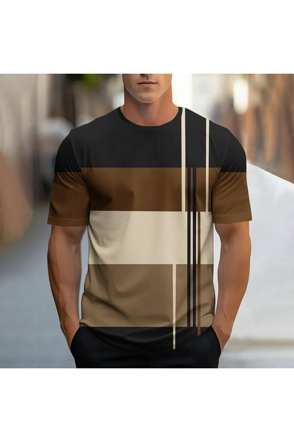 Mens Short Sleeve Tee Shirts Big and Tall Summer T-Shirts Print Sports Daily Pullover Brown Gym Shirts for Men