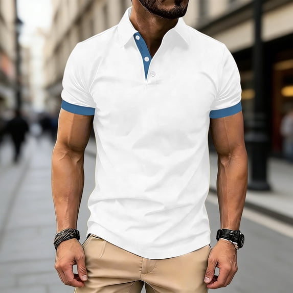 Elvqul Mens Short Sleeve Tops Tees Collared Solid Summer