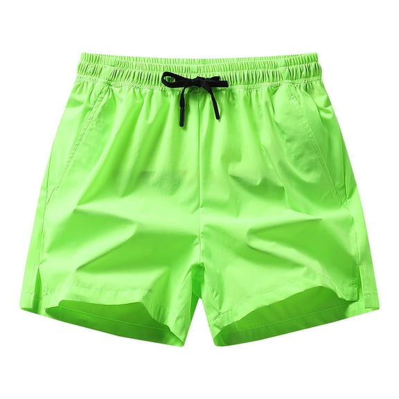 Elvqul Mens Shorts Bermuda Elastic Waist Pull On Green Drawstrings Casual Shorts for Men Solid Color