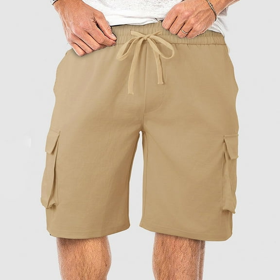 Elvqul Mens Shorts Pull On Graphic Khaki Loose Shorts for Men