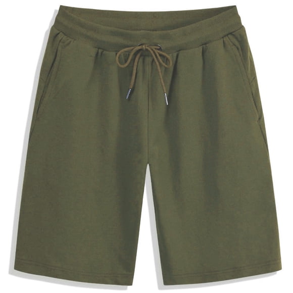 Gymvis Mens Shorts with Pockets Army Green Elastic Waist Pull On Drawstrings Solid Color Shorts for Men Summer