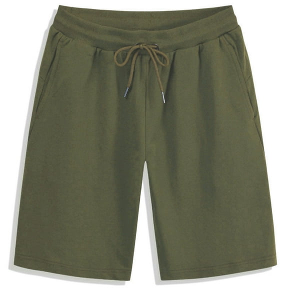 Elvqul Mens Shorts with Pockets Army Green Elastic Waist Pull On Drawstrings Solid Color Shorts for Men Summer