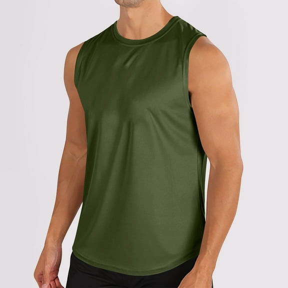 Elvqul Mens Sleeveless Tank Tops Army Green Casual Shirts Plain Pullover T-Shirts for Men
