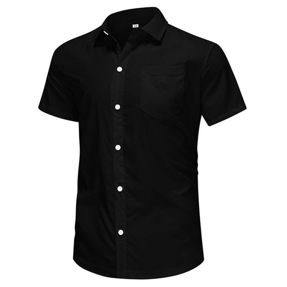 Vetsdori Mens Solid Shirts Collared Short Sleeve Pull On Black Casual Travel T-Shirts for Men Crew Neck
