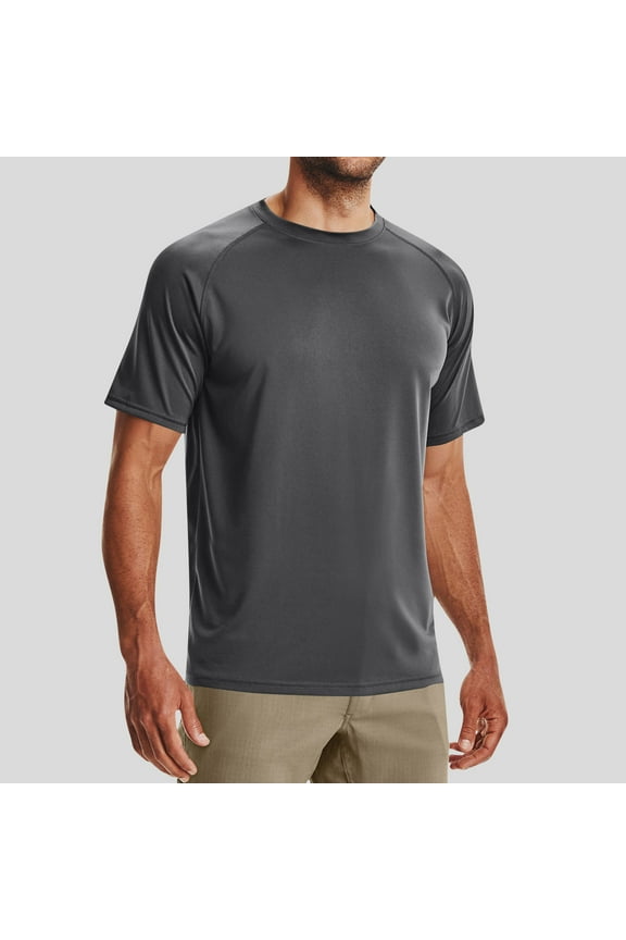 Mens Solid Shirts Sports Dry Fit Pull On Dark Gray Short Sleeve Outdoor Holiday Workout Crew Neck T-Shirts for Men Big and Tall
