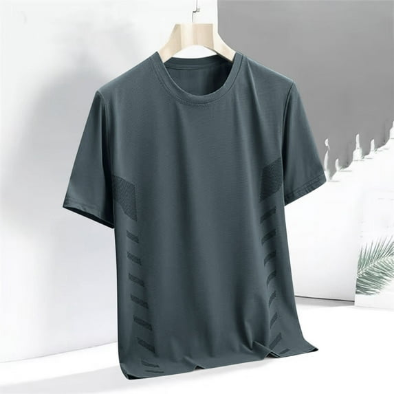 Vetsdori Mens Solid T-Shirts Outdoor Athlete Pull on Short Sleeve Lightweight Crew Neck Breathable Dark Gray Shirts for Men Muscle