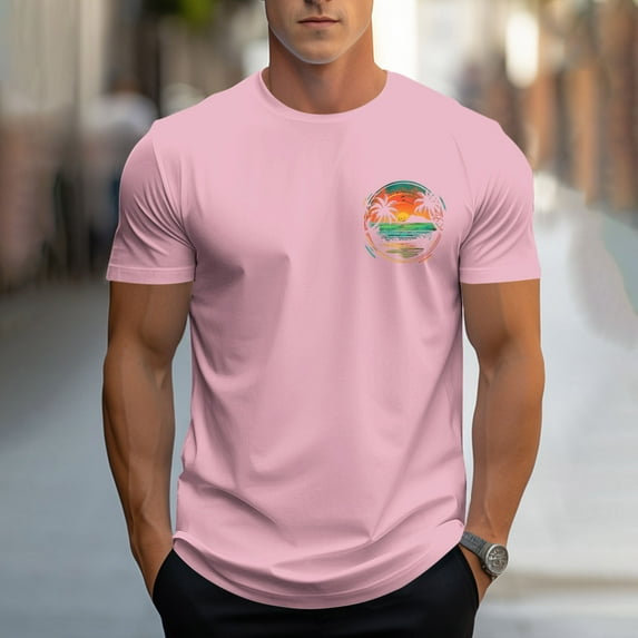 Vetsdori Mens Sports Shirts Pattern Short Sleeve Pull On Slim Fit Workout Casual Pink Trendy T-Shirts for Men Classic