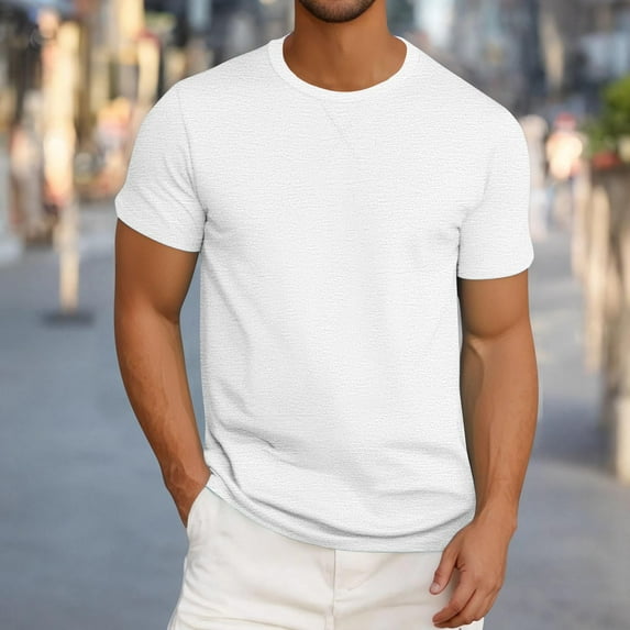 Vetsdori Mens Sports T-Shirts Solid Outdoor Pullover Short Sleeve Regular Fitness White Trendy Shirts for Men Crew Neck