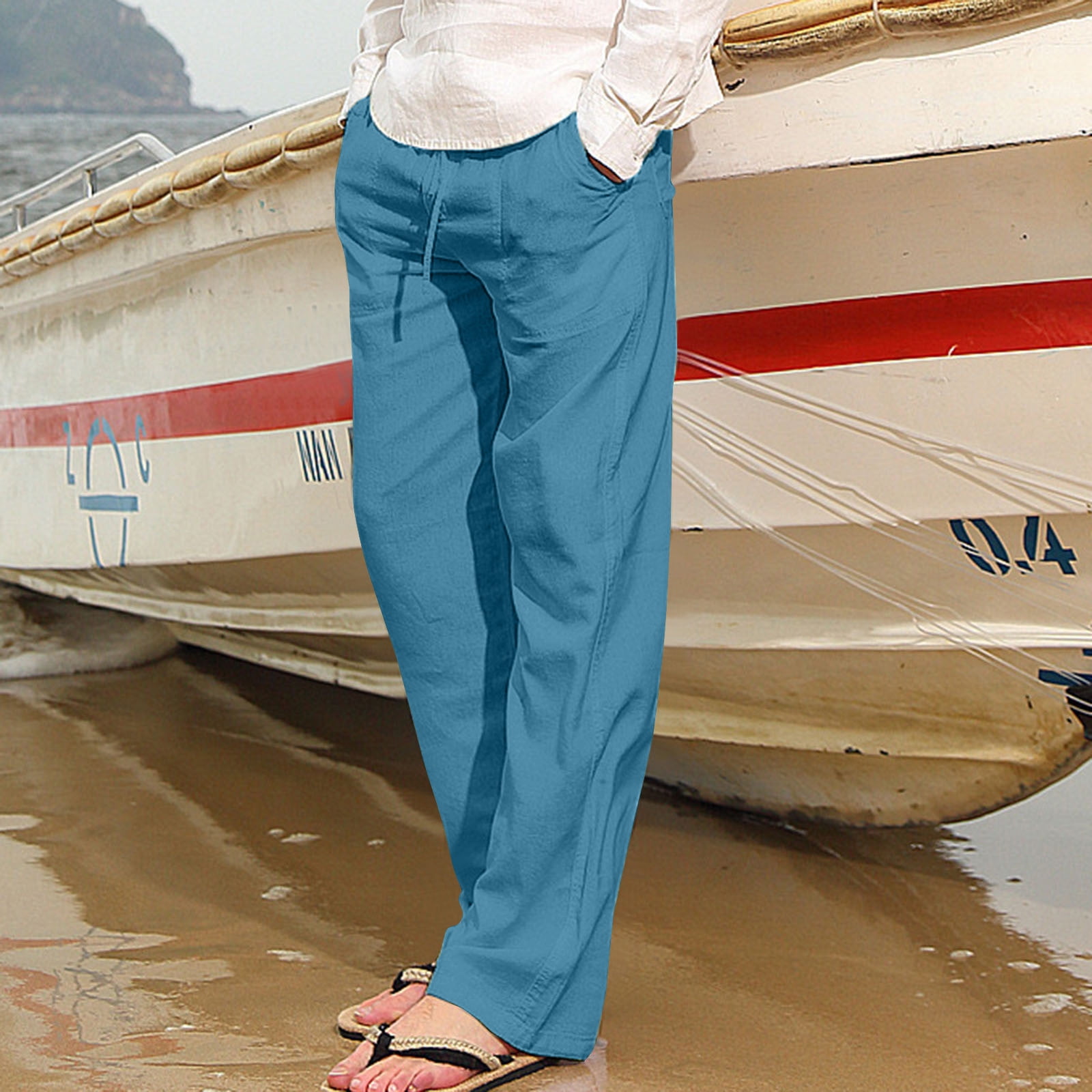 Men's Ribbed Straight Leg Pants - Elasticated Waist - Smart Casual