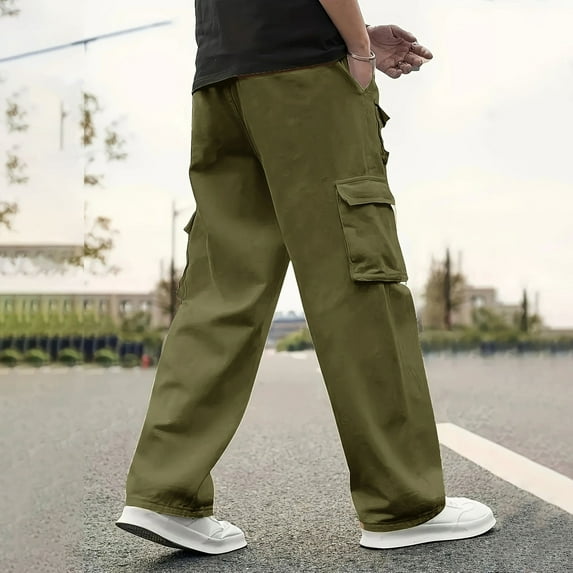 Vetsdori Mens Straight-Leg Pants Outdoor Regular Pullover Army Green Plain Elastic Waist Big and Tall Pants for Men Athletic