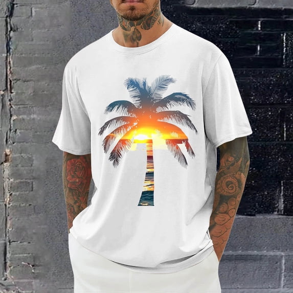 Elvqul Mens Summer Tops Tees Short Sleeve Big and Tall Crew Neck Graphic