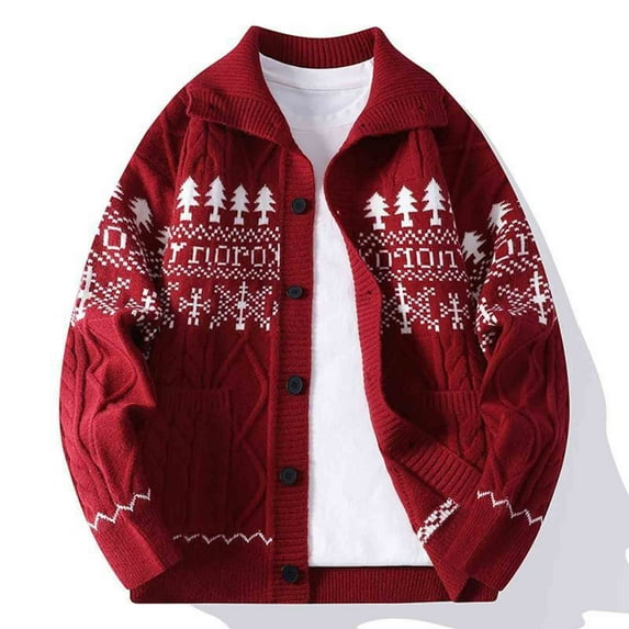 Elvqul Mens Sweaters Fall Button up Christmas Stretchable Sweaters for Men Winter
