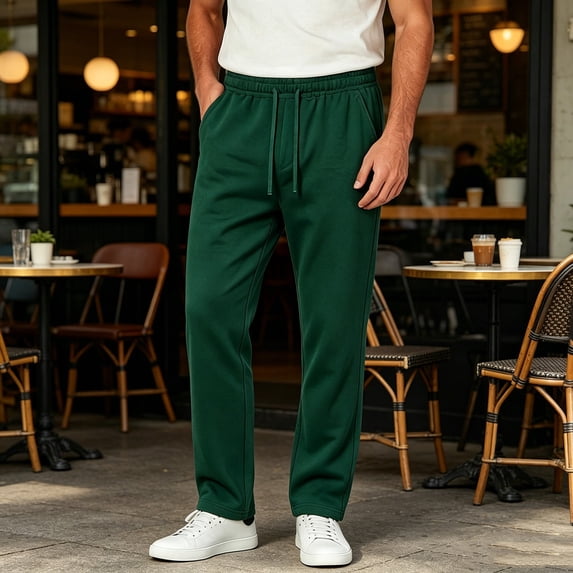 Elvqul Mens Sweatpants with Pockets Straight Leg Atheletic Pants Open Bottom Lightweight Running Elasitc Waist Pants for Men Solid