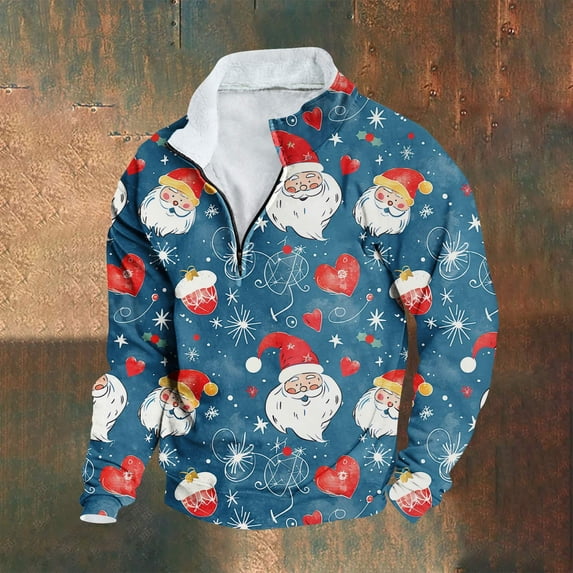 Elvqul Mens Sweatshirts Crewneck Shirts Print Long Sleeve Pullover Fashion Holiday Sweatshirts for Men Half Zipper