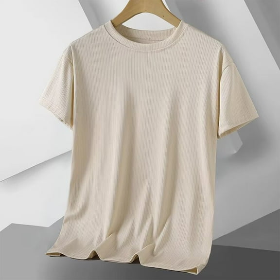 Vetsdori Mens T-Shirts Breathable Solid Color Pullover Casual Short Sleeve Loose Beige Shirts for Men Trendy