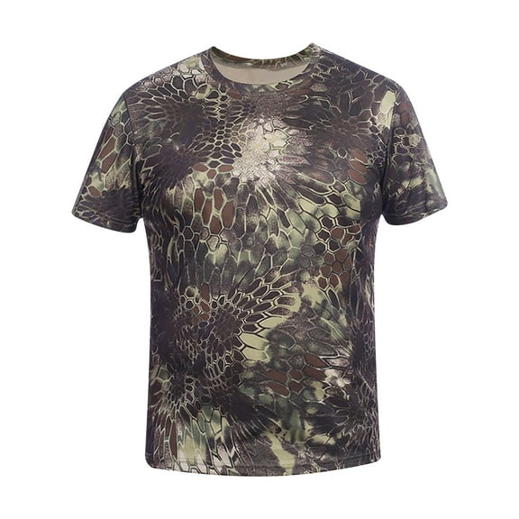 Elvqul Mens T Shirts Fast Drying T-Shirts Summer Breathable Camo Crew Neck Pullover Camouflage Short Sleeve Shirts for Men Lightweight