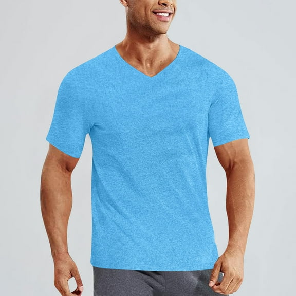 Vetsdori Mens T-Shirts Slim Breathable Pullover Short Sleeve Fashion Plain Stylish Shirts for Men Sky Blue