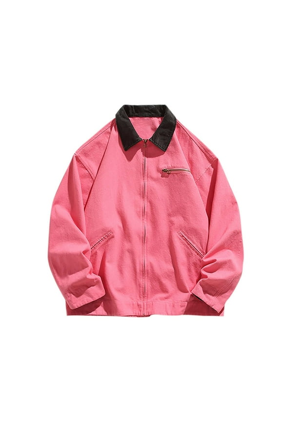 Mens Thick Jackets Flannel Stylish Zipper Cardigans Zipper Plaid Cargo Pink Soft Blouse for Men Light