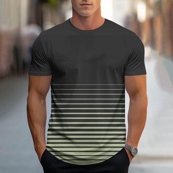 Elvqul Mens Tops Big and Tall Summer Tees Short Sleeve Crew Neck Gradient
