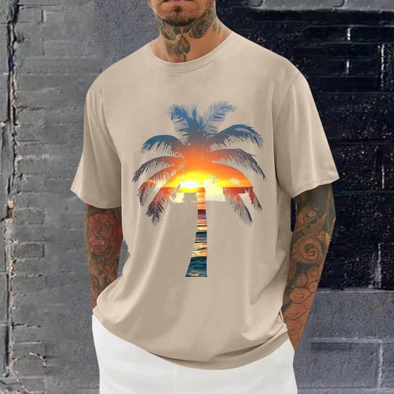 Elvqul Mens Tops Short Sleeve Tees Crew Neck Big and Tall Graphic Summer