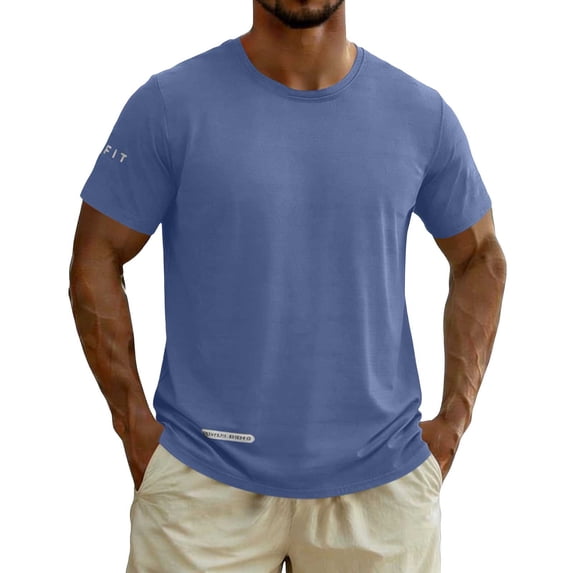 Elvqul Mens Tops Short Sleeve Tees Crew Neck Big and Tall Solid Summer
