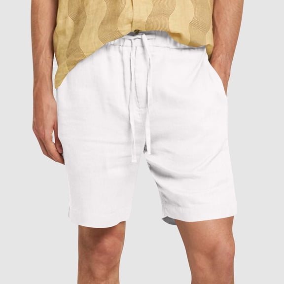Elvqul Mens White Shorts Flat Front Summer Solid Color Shorts for Men
