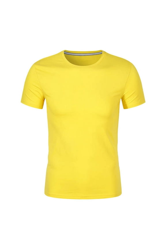 Mens Yellow T-Shirts Moisture-Wicking Short Sleeve Pull On Outdoor Sports Muscle Solid Crew Neck Shirts for Men Trendy