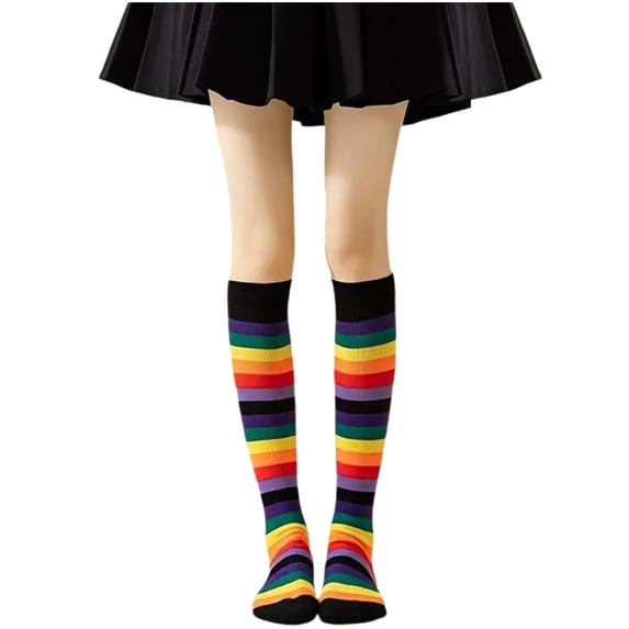 Elvqul Mid-Calf Socks for Women Cotton Striped