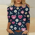 thumbnail image 1 of Elvqul Navy T-Shirts for Women Plus Size Love Print Crew Neck 3/4 Sleeve Blouses Comfortable Juniors Tops T-Shirts, 1 of 5