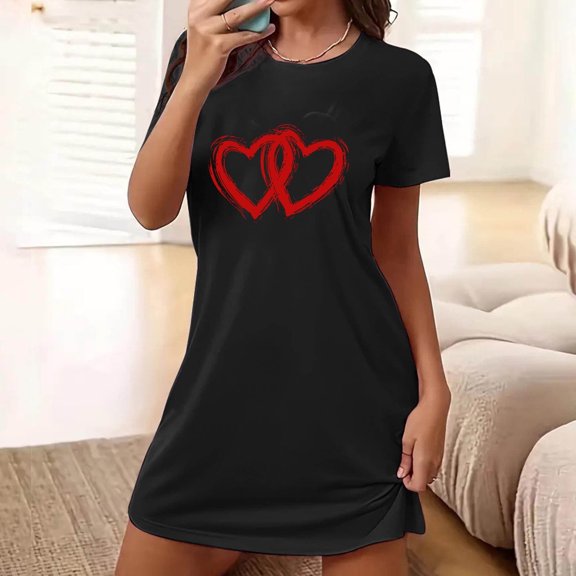 Elvqul Night Shirts Pajamas Short Sleeve Night Gown for Women Plus Size Night Shirts for Women in Pack Black