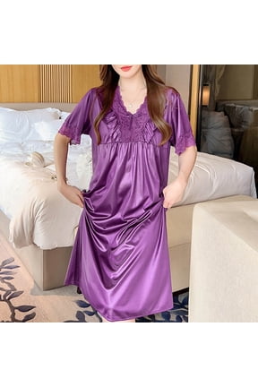Nightgowns Women Plus Size Casual Comfy Orange Solid Short Sleeve Sleepdress Pajamas Silk Satin Nightgowns