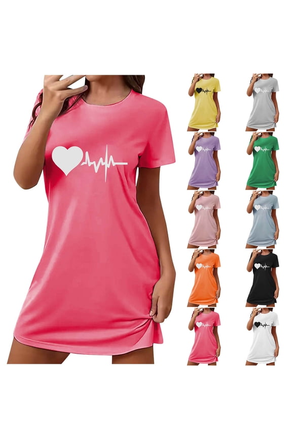 Nightgowns for Women Black CrewNeck Sleepshirt Plus Size Casual Womens House Wear ShortSleeve