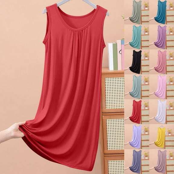 Royisotas Nightgowns for Women Casual Loose Nightdress Short Comfortable Red Ladies Pajamas Solid Color