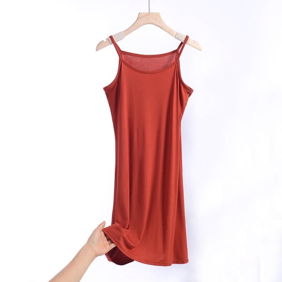 Elvqul Nightgowns for Women Clearance Summer Sleeveless Cotton Pajamas for Women Red Long Camisole Nightgowns