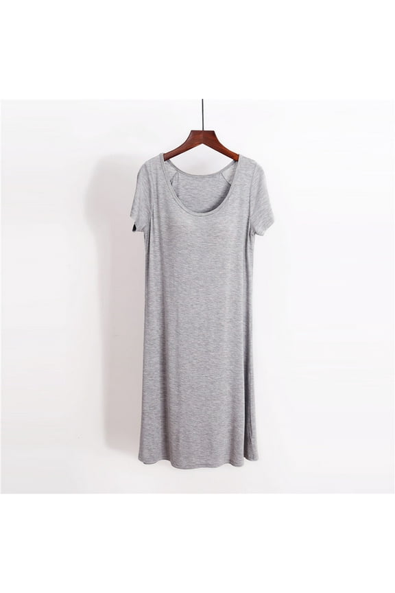 Nightgowns for Women Plus Size Cotton Long Short Sleeve Gray Padded Nightgowns