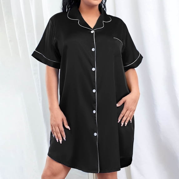 Royisotas Nightgowns for Women Plus Size Pajamas Short Crew Neck Pink Printed Juniors Loungewear Comfortable