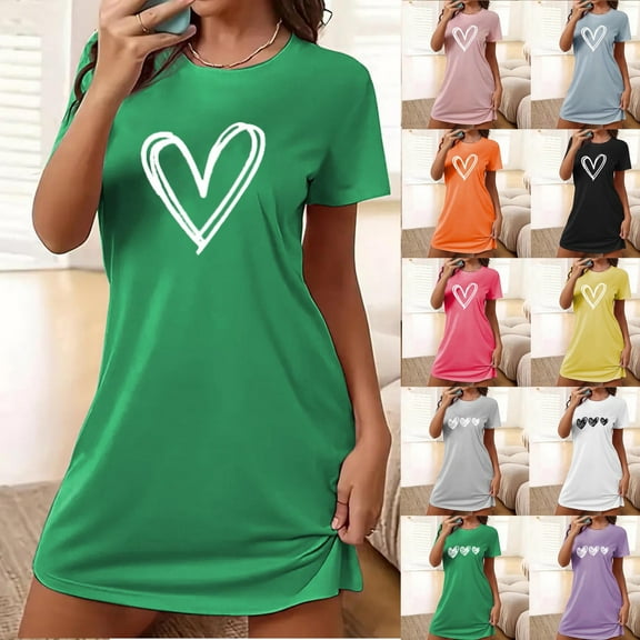 Elvqul Nightgowns for Women Plus Size Summer Womens Loungewear Green Short Sleeve Oversized Nightgowns