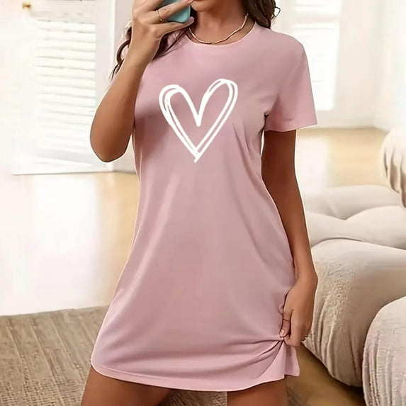 Elvqul Nightgowns for Women Plus Size Women's Pajamas Pink Short Sleeve Oversized Nightgowns