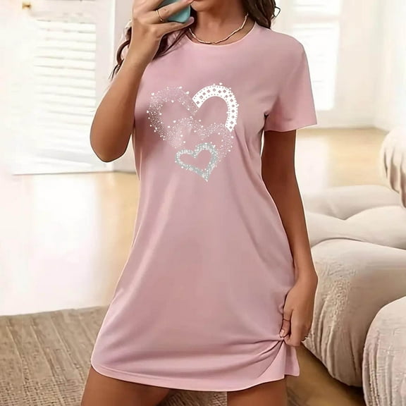 Elvqul Nightgowns for Women Plus Size with Pockets Womens Pajamas Short Sleeve Soft Pajamas for Women Pink