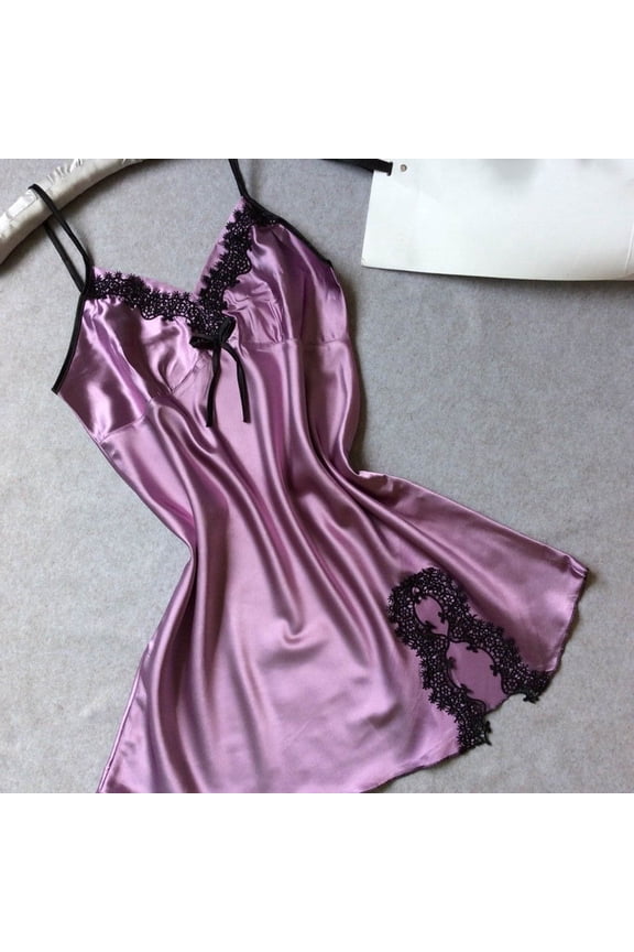 Nightgowns for Women Short Silky Soft Loungewear Purple Summer Crew Neck Juniors Sleepwear Comfortable