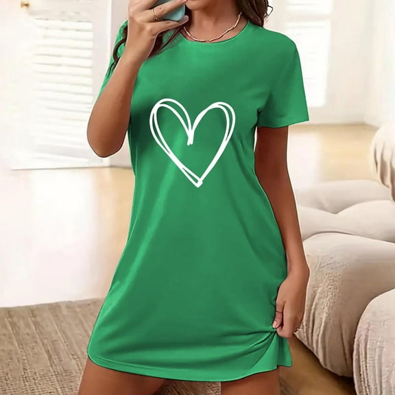 Royisotas Nightgowns for Women Sleepwear Casual Green Plus Size CrewNeck Womens Night Gowns ShortSleeve
