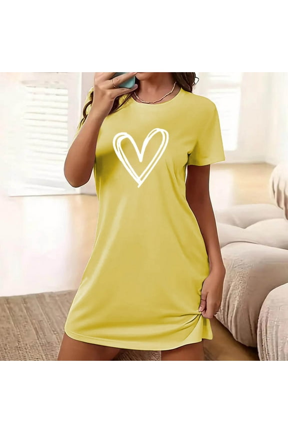 Elvqul Nightgowns for Women Under $10 Short Sleeve Yellow Oversized Nightgowns