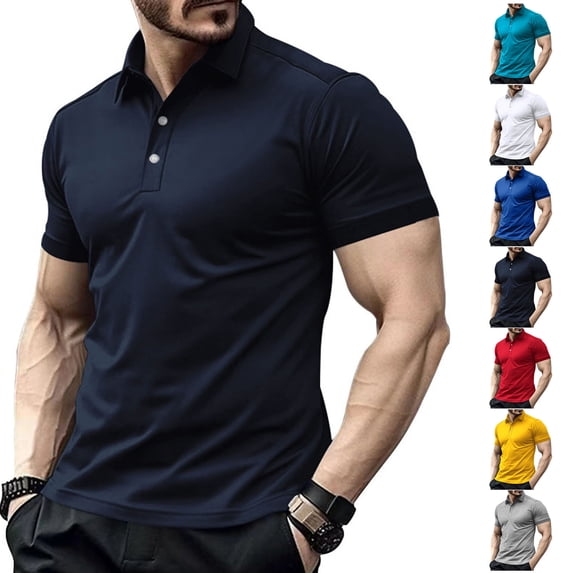 Vetsdori Sports Polo Short Sleeve Shirts for Men Plain Pullover Summer Athletic Collared Round Outdoor Muscle Mens T-Shirts